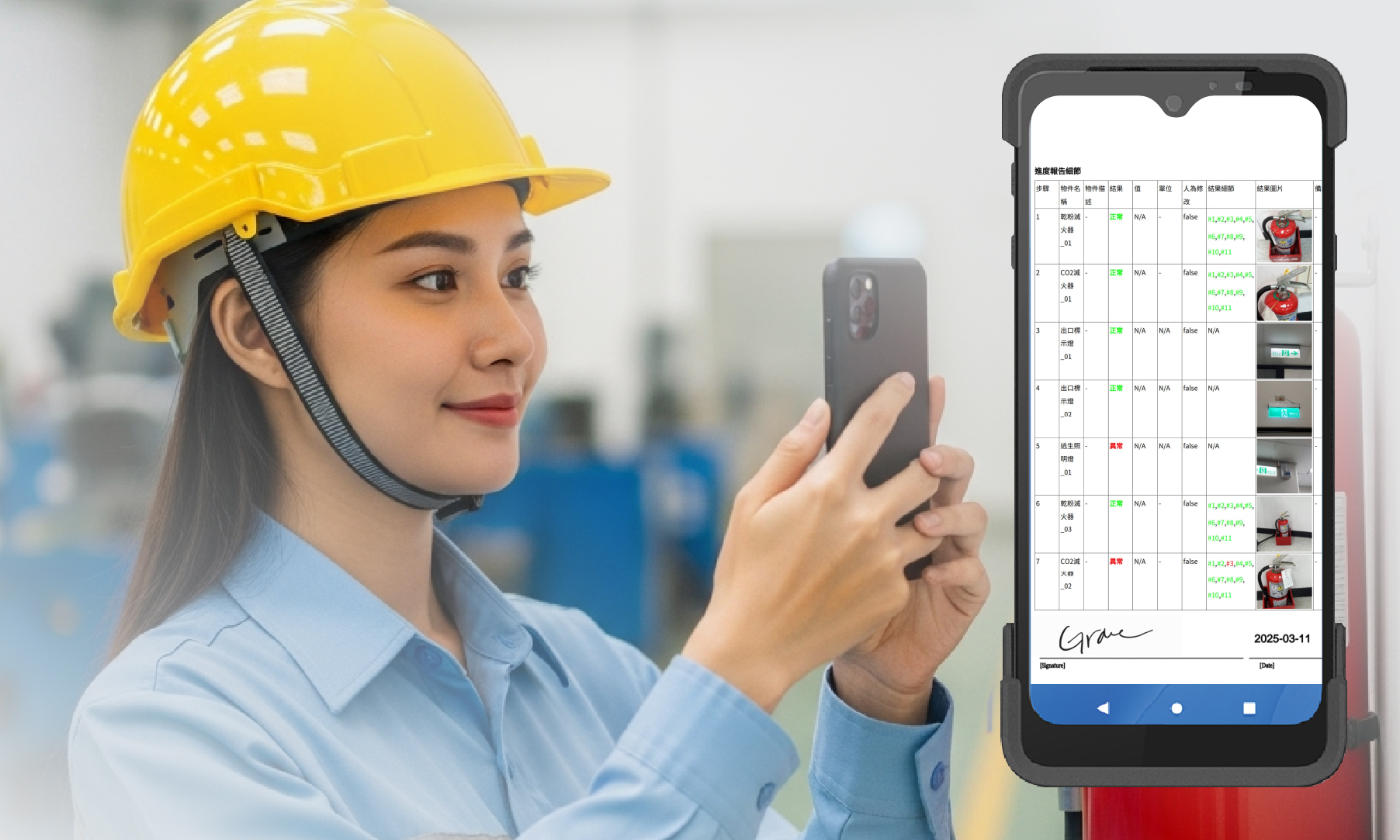 Worker using mobile app to generate digital reports