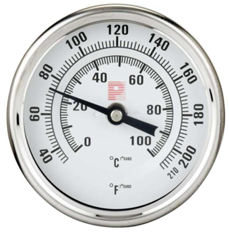 Industrial analog thermometer monitoring equipment temperature